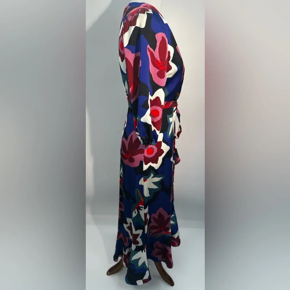 Sam Edelman Matisse Floral Faux Wrap Midi Dress Cobalt Multi 3/4 Sleeve - Picture 7 of 11